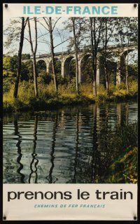 7x104 FRENCH NATIONAL RAILROADS French travel poster '69 cool image of stream, Ile-De-France!
