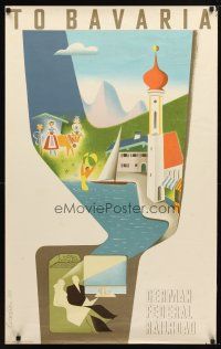 7x112 GERMAN FEDERAL RAILROAD TO BAVARIA German travel poster '52 cool Cordier art of valley!
