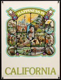 7x154 HAPPINESS IS CALIFORNIA travel poster '80s art of Laurel & Hardy plus state attractions!