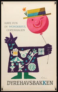 7x162 HAVE WONDERFUL FUN IN COPENHAGEN Danish travel poster '60s Antoni art of balloon head man!