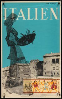 7x224 ITALIEN Italian travel poster '55 Asso - Cupini artwork collage of village & icons!