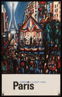 7x207 PARIS LE 14 JUILLET A PARIS French travel poster 1964 wonderful Gromaire art of festival!