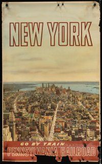 7x091 PENNSYLVANIA RAILROAD NEW YORK travel poster '50s great image of downtown skyline!