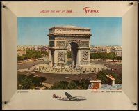 7x126 TWA FRANCE travel poster '50s great image of the Arc De Triomphe!