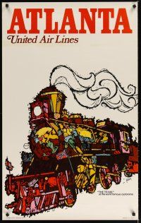 7x136 UNITED AIRLINES ATLANTA travel poster '69 great artwork of train by Jebray!