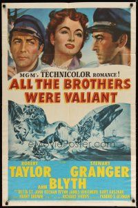 7z021 ALL THE BROTHERS WERE VALIANT 1sh '53 Robert Taylor, Stewart Granger, whaling artwork!