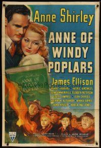 7z035 ANNE OF WINDY POPLARS 1sh '40 art of Anne Shirley & James Ellison, L.M. Montgomery book!