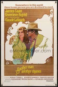 7z036 ANOTHER MAN ANOTHER CHANCE 1sh '77 Claude Lelouch, art of James Caan & Genevieve Bujold!