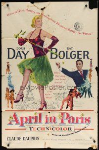 7z040 APRIL IN PARIS 1sh '53 pretty Doris Day and wacky Ray Bolger in France!