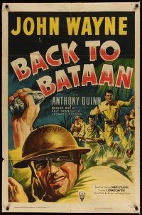 7z053 BACK TO BATAAN 1sh R50 art of John Wayne & Anthony Quinn in World War II!