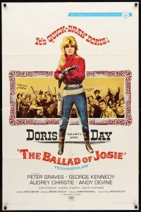7z054 BALLAD OF JOSIE 1sh '68 cool full-length art of quick-draw Doris Day pointing shotgun!
