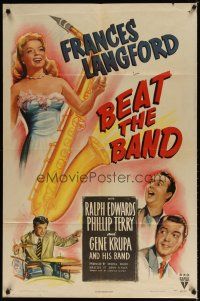 7z061 BEAT THE BAND style A 1sh '47 artwork of sexy Frances Langford & Gene Krupa playing drums!