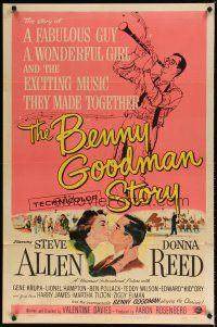 7z064 BENNY GOODMAN STORY 1sh '56 Steve Allen as Goodman, Donna Reed, Krupa, Reynold Brown art
