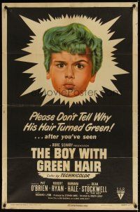 7z096 BOY WITH GREEN HAIR 1sh '48 huge headshot of Dean Stockwell, a kid who wants to end war!