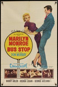 7z003 BUS STOP 1sh '56 great image of cowboy Don Murray holding sexy Marilyn Monroe!