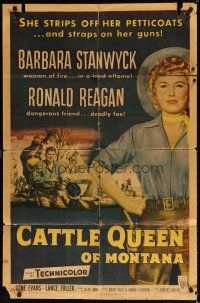 7z126 CATTLE QUEEN OF MONTANA style A 1sh '54 Barbara Stanwyck, Ronald Reagan