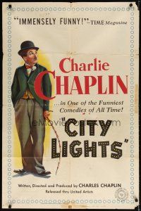 7z137 CITY LIGHTS 1sh R50 full-length artwork of Charlie Chaplin as the Tramp!