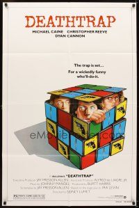 7z167 DEATHTRAP style B 1sh '82 art of Chris Reeve, Michael Caine & Dyan Cannon in Rubik's Cube!