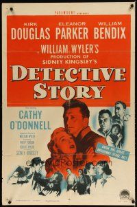7z174 DETECTIVE STORY 1sh '51 William Wyler, Kirk Douglas can't forgive Eleanor Parker!