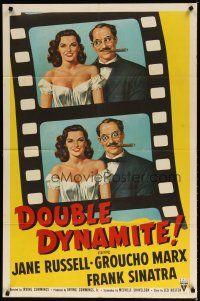 7z187 DOUBLE DYNAMITE 1sh '52 great artwork of Groucho Marx & sexy Jane Russell on film strip!
