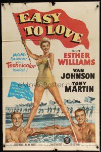 7z198 EASY TO LOVE 1sh '53 sexy swimmer Esther Williams stands on Van Johnson & Tony Martin!
