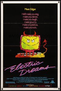 7z207 ELECTRIC DREAMS 1sh '84 Virginia Madsen, wacky art of smiling devil computer!