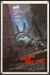 7z222 ESCAPE FROM NEW YORK 1sh '81 John Carpenter, art of decapitated Lady Liberty by Barry E. Jackson!