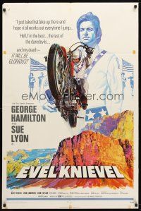 7z225 EVEL KNIEVEL 1sh '71 George Hamilton is THE daredevil, great art of motorcycle jump!