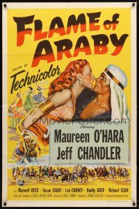 7z250 FLAME OF ARABY 1sh '51 romantic sexy art of Maureen O'Hara & Jeff Chandler!