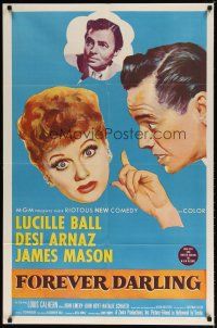 7z258 FOREVER DARLING 1sh '56 art of James Mason, Desi Arnaz & Lucille Ball!