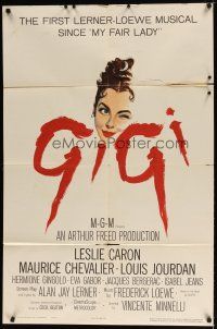 7z286 GIGI 1sh '58 art of winking Leslie Caron, Best Director & Best Picture winner!