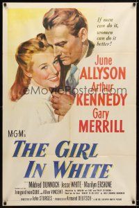 7z292 GIRL IN WHITE 1sh '52 art of pretty female doctor June Allyson & Arthur Kennedy!