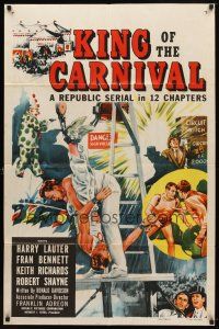 7z416 KING OF THE CARNIVAL 1sh '55 Republic serial, artwork of circus performers!