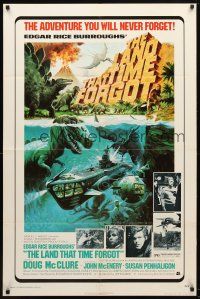 7z429 LAND THAT TIME FORGOT 1sh '75 Edgar Rice Burroughs, Akimoto dinosaur art!