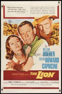 7z446 LION 1sh '63 headshots of William Holden, Trevor Howard & Capucine + cool art of Africa!