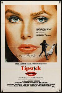 7z447 LIPSTICK 1sh '76 super close up of sexy Margaux Hemingway, the story of a woman's revenge!