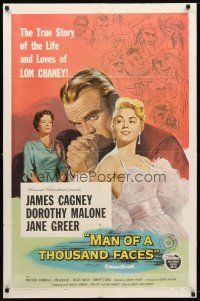 7z479 MAN OF A THOUSAND FACES 1sh '57 art of James Cagney as Lon Chaney Sr. by Reynold Brown!
