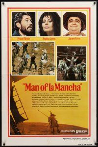7z481 MAN OF LA MANCHA advance 1sh '72 Peter O'Toole, Sophia Loren, story of Don Quixote!