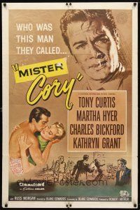 7z512 MISTER CORY 1sh '57 art of professional poker player Tony Curtis & kissing sexy Martha Hyer!