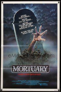 7z521 MORTUARY 1sh '83 Satanic cult, cool artwork of hand reaching up from grave!