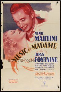 7z532 MUSIC FOR MADAME 1sh '37 wonderful romantic art of Joan Fontaine & Nino Martini!