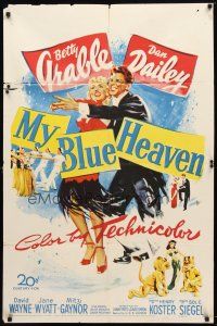 7z533 MY BLUE HEAVEN 1sh '50 great art of sexy dancer Betty Grable & Dan Dailey too!