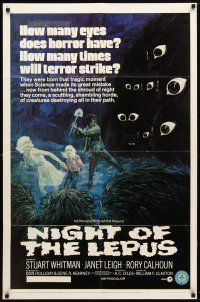 7z555 NIGHT OF THE LEPUS 1sh '72 cool monster art, how many eyes does horror have!