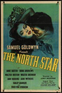 7z565 NORTH STAR 1sh '43 art of sexy Anne Baxter & Farley Granger burning with love & hate!