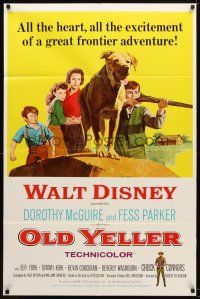 7z573 OLD YELLER 1sh R65 Dorothy McGuire, Fess Parker, art of Walt Disney's most classic canine!