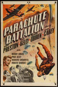7z599 PARACHUTE BATTALION 1sh '41 Robert Preston, Nancy Kelly, awesome paratrooper artwork!