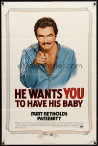 7z604 PATERNITY 1sh '81 great Lettick parody art of Burt Reynolds pointing like Uncle Sam!