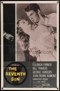 7z726 SEVENTH SIN 1sh '57 sexy scared Eleanor Parker betrays super angry Bill Travers!