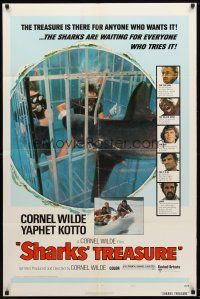 7z743 SHARKS' TREASURE style C 1sh '75 cool photo of scuba divers in cage attacked by shark!