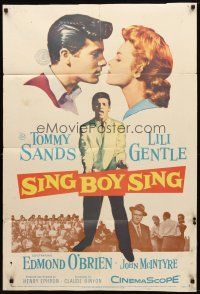 7z757 SING BOY SING 1sh '58 romantic close up of Tommy Sands & Lili Gentle, rock & roll!